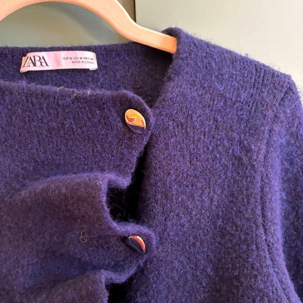 NWOT Zara Asymmetrical Blue Cardigan